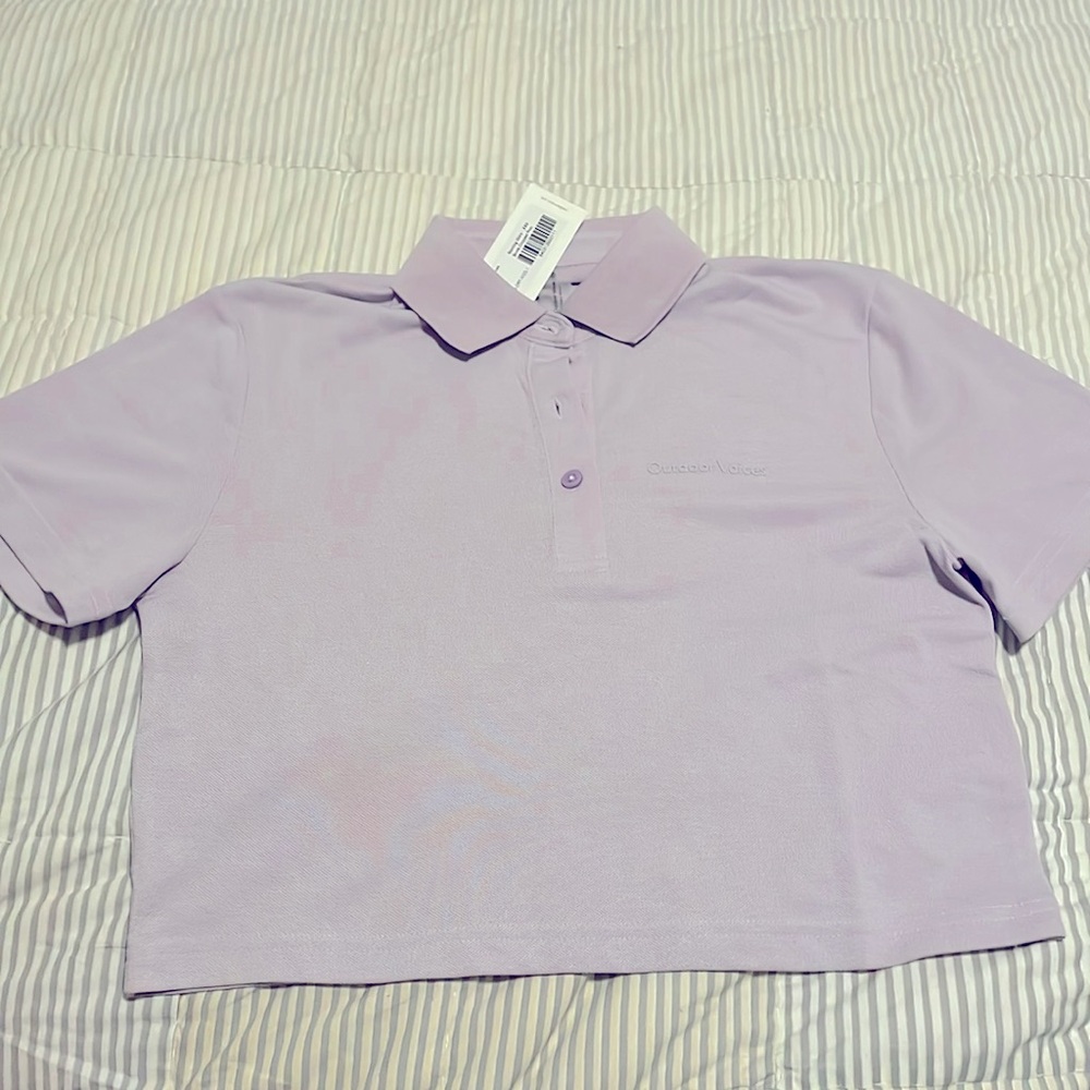 NWT Outdoor Voices Birdie Cropped Polo Morning Glory Size XXS Collared Shirt Top